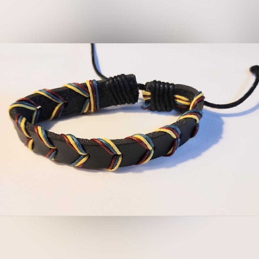 Men's bracelet leather stripped rainbow new d14